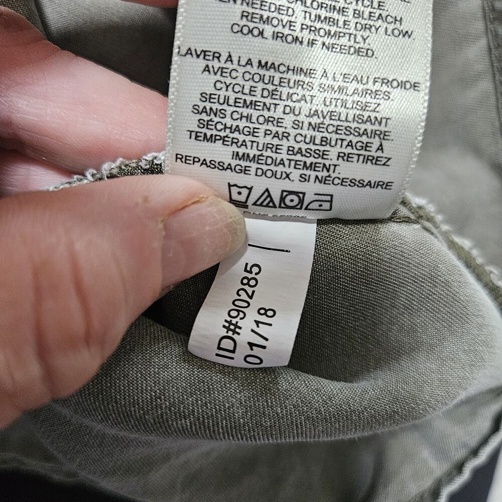 Express Medium Army Green 100% Lyocell Crop Top Button Up Relaxed Fit Lagenlook - Picture 10 of 13